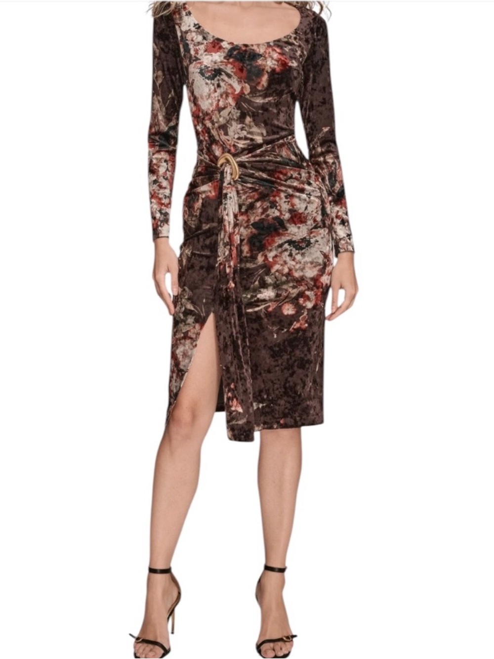Donna Karan NWT Crushed Velvet Floral Dress 6